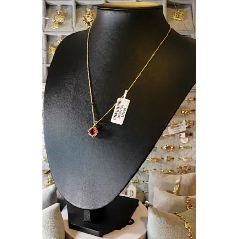Womens Brand new (W/ Tag) Fine Red Halo Cz Corundum Pendant W/ 16-18in. Chain - Picture 3 of 12